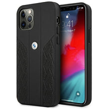 Заредете изображение във визуализатора на галерията – Etui BMW BMHCP12LRSPPK iPhone 12 Pro Max 6,7" czarny/black hardcase Leather Curve Perforate - TopMag
