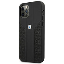 Заредете изображение във визуализатора на галерията – Etui BMW BMHCP12LRSPPK iPhone 12 Pro Max 6,7" czarny/black hardcase Leather Curve Perforate - TopMag
