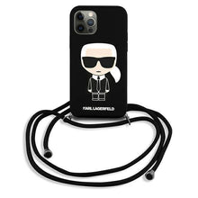 Заредете изображение във визуализатора на галерията – Karl Lagerfeld KLHCP12LWOSLFKBK iPhone 12 Pro Max 6,7" hardcase czarny/black Silicone Cord Iconik - TopMag
