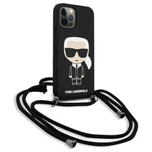 Заредете изображение във визуализатора на галерията – Karl Lagerfeld KLHCP12LWOSLFKBK iPhone 12 Pro Max 6,7" hardcase czarny/black Silicone Cord Iconik - TopMag
