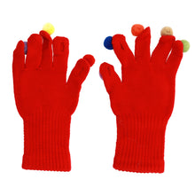 Заредете изображение във визуализатора на галерията – Gloves for touch screens with pom poms RED
