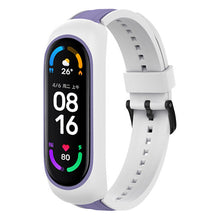 Заредете изображение във визуализатора на галерията – Strap Dual Color replacement band strap for Xiaomi Mi Band 6 / 5 / 4 / 3 white-purple - TopMag
