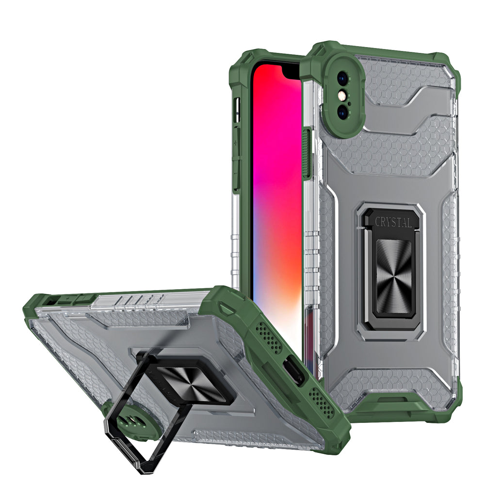 Crystal Ring Case Kickstand Tough Rugged Cover for iPhone XS Max green - TopMag