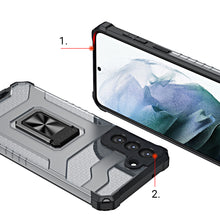 Заредете изображение във визуализатора на галерията – Crystal Ring Case Kickstand Tough Rugged Cover for Samsung Galaxy S21+ 5G (S21 Plus 5G) black - TopMag

