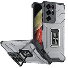 Заредете изображение във визуализатора на галерията – Crystal Ring Case Kickstand Tough Rugged Cover for Samsung Galaxy S21 Ultra 5G black - TopMag
