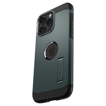 Заредете изображение във визуализатора на галерията – Spigen Tough Armor MagSafe case with stand for iPhone 15 Pro - green
