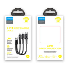 Заредете изображение във визуализатора на галерията – Joyroom 3in1 short cable USB cable - Lightning / USB Type C / micro USB 3.5A 15cm black (S-01530G9 LCM black) - TopMag
