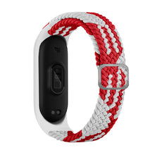 Заредете изображение във визуализатора на галерията – Strap Fabric replacement band strap for Xiaomi Mi Band 6 / 5 / 4 / 3 braided cloth bracelet white-red - TopMag
