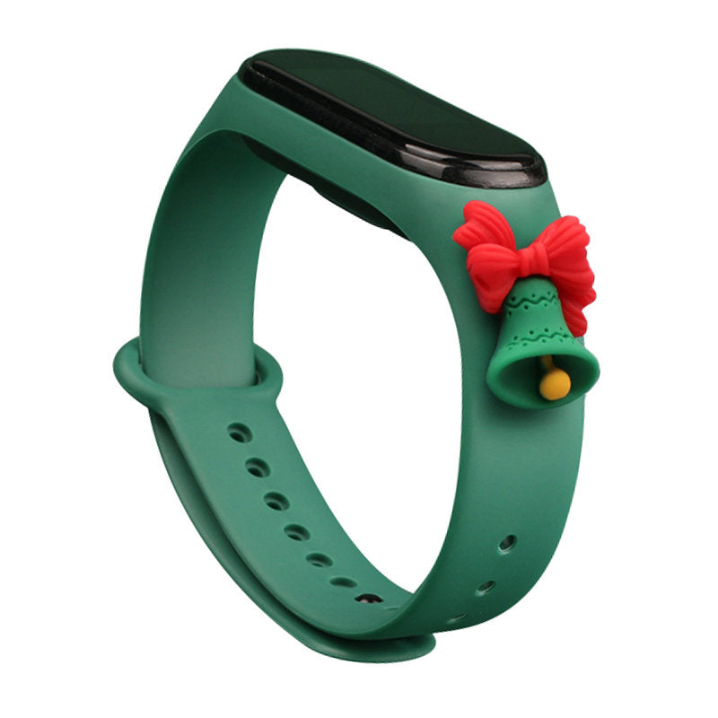 Strap Xmas Wristband for Xiaomi Mi Band 4 / Mi Band 3 Christmas Silicone Strap Bracelet Dark Green (Bell) - TopMag