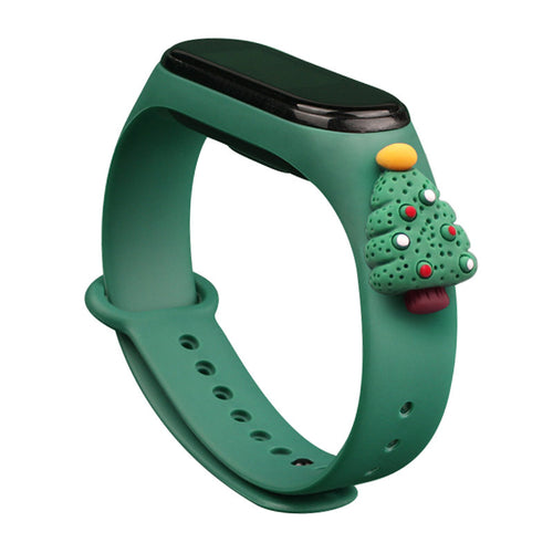 Strap Xmas Wristband for Xiaomi Mi Band 6 / Mi Band 5 Christmas Silicone Strap Bracelet Dark Green (Christmas Tree 2) - TopMag