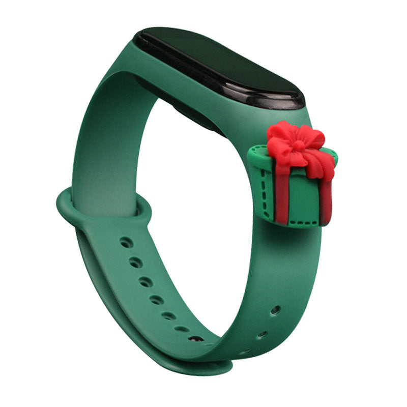 Strap Xmas Wristband for Xiaomi Mi Band 6 / Mi Band 5 Christmas Silicone Strap Bracelet Dark Green (Gift) - TopMag