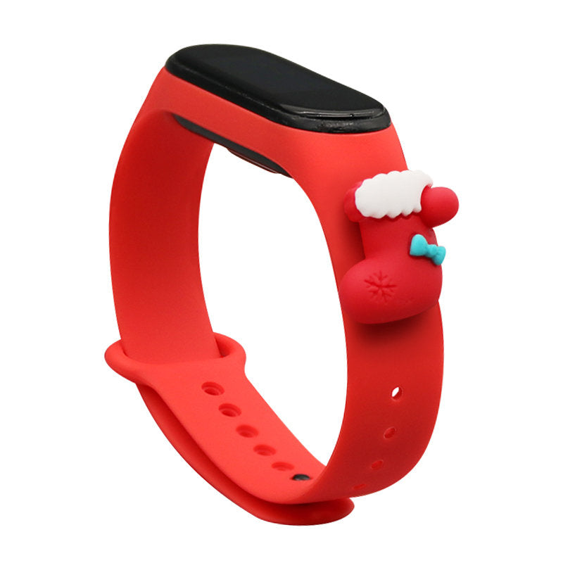 Strap Xmas Wristband for Xiaomi Mi Band 6 / Mi Band 5 Christmas Silicone Strap Bracelet Red (Sock) - TopMag