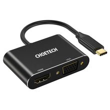 Заредете изображение във визуализатора на галерията – Choetech adapter plug splitter USB Type C (male) to HDMI (female) 4K 60Hz / VGA (female) FullHD 1080p 60Hz black (HUB-M17) - TopMag
