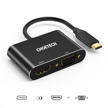 Заредете изображение във визуализатора на галерията – Choetech adapter plug splitter USB Type C (male) to HDMI (female) 4K 60Hz / VGA (female) FullHD 1080p 60Hz black (HUB-M17) - TopMag
