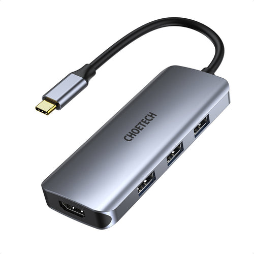 Choetech 7in1 multifunctional USB Type C HUB - 3x USB 3.2 Gen 1 / SD and TF memory card reader / HDMI 4K 30Hz / USB Type C gray (HUB-M19 gray) - TopMag
