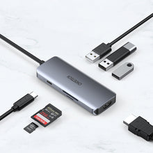 Заредете изображение във визуализатора на галерията – Choetech 7in1 multifunctional USB Type C HUB - 3x USB 3.2 Gen 1 / SD and TF memory card reader / HDMI 4K 30Hz / USB Type C gray (HUB-M19 gray) - TopMag
