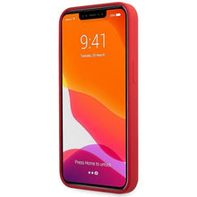 Заредете изображение във визуализатора на галерията – Guess GUHCP13XLSLMGRE iPhone 13 Pro Max 6.7" red/burgundy hard case Silicone Vintage Gold Logo
