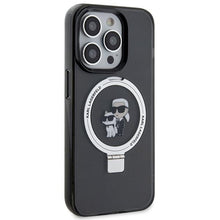 Заредете изображение във визуализатора на галерията – Karl Lagerfeld KLHMP15LHMRSKCK iPhone 15 Pro 6.1" black/black hardcase Ring Stand Karl&amp;Choupette MagSafe
