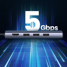 Заредете изображение във визуализатора на галерията – Ugreen adapter converter HUB 5in1 USB C - 3x USB 3.0 / HDMI / RJ45 gray (CM475)
