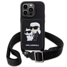 Заредете изображение във визуализатора на галерията – Original Pouch KARL LAGERFELD Crossbody Saffiano Karl &amp; Choupette KLHCP14XCSAKCPMK for Iphone 14 Pro Max Black
