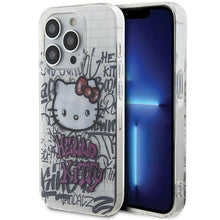 Заредете изображение във визуализатора на галерията – Original Case HELLO KITTY hardcase IML Kitty On Bricks Graffiti HKHCP14LHDGPHT for Iphone 14 Pro white
