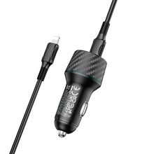 Заредете изображение във визуализатора на галерията – Borofone Car charger BZ21 Brilliant - USB + Type C - QC 3.0 PD 48W with Type C to Lightning cable black
