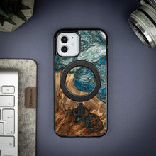 Заредете изображение във визуализатора на галерията – Wood and Resin Case for iPhone 12/12 Pro MagSafe Bewood Unique Planet Earth - Blue-Green

