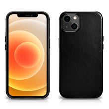 Заредете изображение във визуализатора на галерията – iCarer Leather Oil Wax case covered with natural leather for iPhone 13 black (MagSafe compatible) (WMI1302-BK) - TopMag
