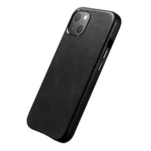 Заредете изображение във визуализатора на галерията – iCarer Leather Oil Wax case covered with natural leather for iPhone 13 black (MagSafe compatible) (WMI1302-BK) - TopMag
