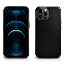 Заредете изображение във визуализатора на галерията – iCarer Leather Oil Wax case covered with natural leather for iPhone 13 Pro black (MagSafe compatible) (WMI1303-BK) - TopMag
