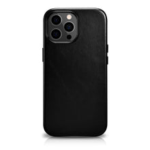 Заредете изображение във визуализатора на галерията – iCarer Leather Oil Wax case covered with natural leather for iPhone 13 Pro black (MagSafe compatible) (WMI1303-BK) - TopMag
