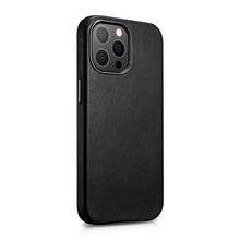 Заредете изображение във визуализатора на галерията – iCarer Leather Oil Wax case covered with natural leather for iPhone 13 Pro black (MagSafe compatible) (WMI1303-BK) - TopMag
