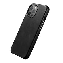 Заредете изображение във визуализатора на галерията – iCarer Leather Oil Wax case covered with natural leather for iPhone 13 Pro black (MagSafe compatible) (WMI1303-BK) - TopMag
