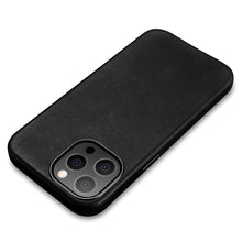 Заредете изображение във визуализатора на галерията – iCarer Leather Oil Wax case covered with natural leather for iPhone 13 Pro black (MagSafe compatible) (WMI1303-BK) - TopMag
