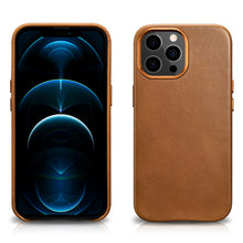 Заредете изображение във визуализатора на галерията – iCarer Leather Oil Wax case covered with natural leather for iPhone 13 Pro brown (MagSafe compatible) (WMI1303-BN) - TopMag
