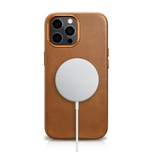 Заредете изображение във визуализатора на галерията – iCarer Leather Oil Wax case covered with natural leather for iPhone 13 Pro brown (MagSafe compatible) (WMI1303-BN) - TopMag

