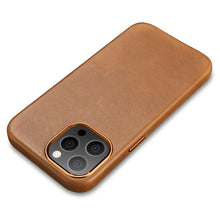 Заредете изображение във визуализатора на галерията – iCarer Leather Oil Wax case covered with natural leather for iPhone 13 Pro brown (MagSafe compatible) (WMI1303-BN) - TopMag
