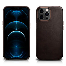 Заредете изображение във визуализатора на галерията – iCarer Leather Oil Wax case covered with natural leather for iPhone 13 Pro Coffee (MagSafe compatible) (WMI1303-CO) - TopMag
