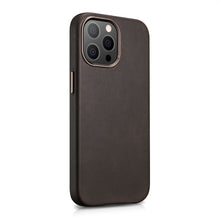 Заредете изображение във визуализатора на галерията – iCarer Leather Oil Wax case covered with natural leather for iPhone 13 Pro Coffee (MagSafe compatible) (WMI1303-CO) - TopMag
