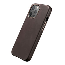 Заредете изображение във визуализатора на галерията – iCarer Leather Oil Wax case covered with natural leather for iPhone 13 Pro Coffee (MagSafe compatible) (WMI1303-CO) - TopMag
