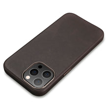 Заредете изображение във визуализатора на галерията – iCarer Leather Oil Wax case covered with natural leather for iPhone 13 Pro Coffee (MagSafe compatible) (WMI1303-CO) - TopMag
