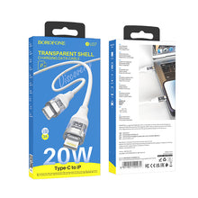 Заредете изображение във визуализатора на галерията – Borofone Cable BU37 Transparent Discovery - Type C to Lightning - PD 20W 1,2 metres white
