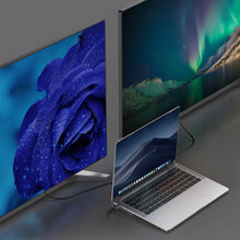 Заредете изображение във визуализатора на галерията – Baseus Enjoyment MacBook / notebook stand HUB USB Typ C PD / VGA / HDMI / RJ45 / USB 3.0 / SD, TF, micro SD card reader Dark for MacBook / PC gray (CATSX-G0G)
