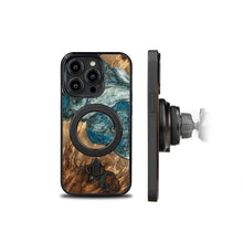 Заредете изображение във визуализатора на галерията – Wood and Resin Case for iPhone 14 Pro MagSafe Bewood Unique Planet Earth - Blue-Green
