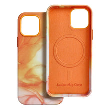 Заредете изображение във визуализатора на галерията – Leather Mag Cover for IPHONE 15 orange splash
