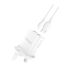 Заредете изображение във визуализатора на галерията – Dudao wall charger UK plug (United Kingdom) 2xUSB-A 2.4A white + USB-A cable - Lightning white
