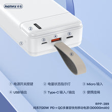 Заредете изображение във визуализатора на галерията – REMAX Power Bank 30000mAh RPP-289 Pure - USB + Type C - PD 20W QC 18W white
