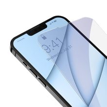 Заредете изображение във визуализатора на галерията – Baseus 2x Full screen 0,3 mm Anti Blue Light tempered glass iPhone 13 mini (SGBL020302) (case friendly) - TopMag
