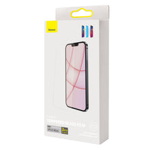 Заредете изображение във визуализатора на галерията – Baseus 2x Full screen 0,3 mm Anti Blue Light tempered glass iPhone 13 mini (SGBL020302) (case friendly) - TopMag
