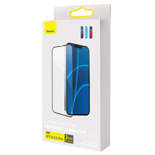 Заредете изображение във визуализатора на галерията – Baseus 0,3mm Full Screen Glass 2x tempered glass for iPhone 13 Pro / iPhone 13 full screen with frame black (SGQP010101) - TopMag
